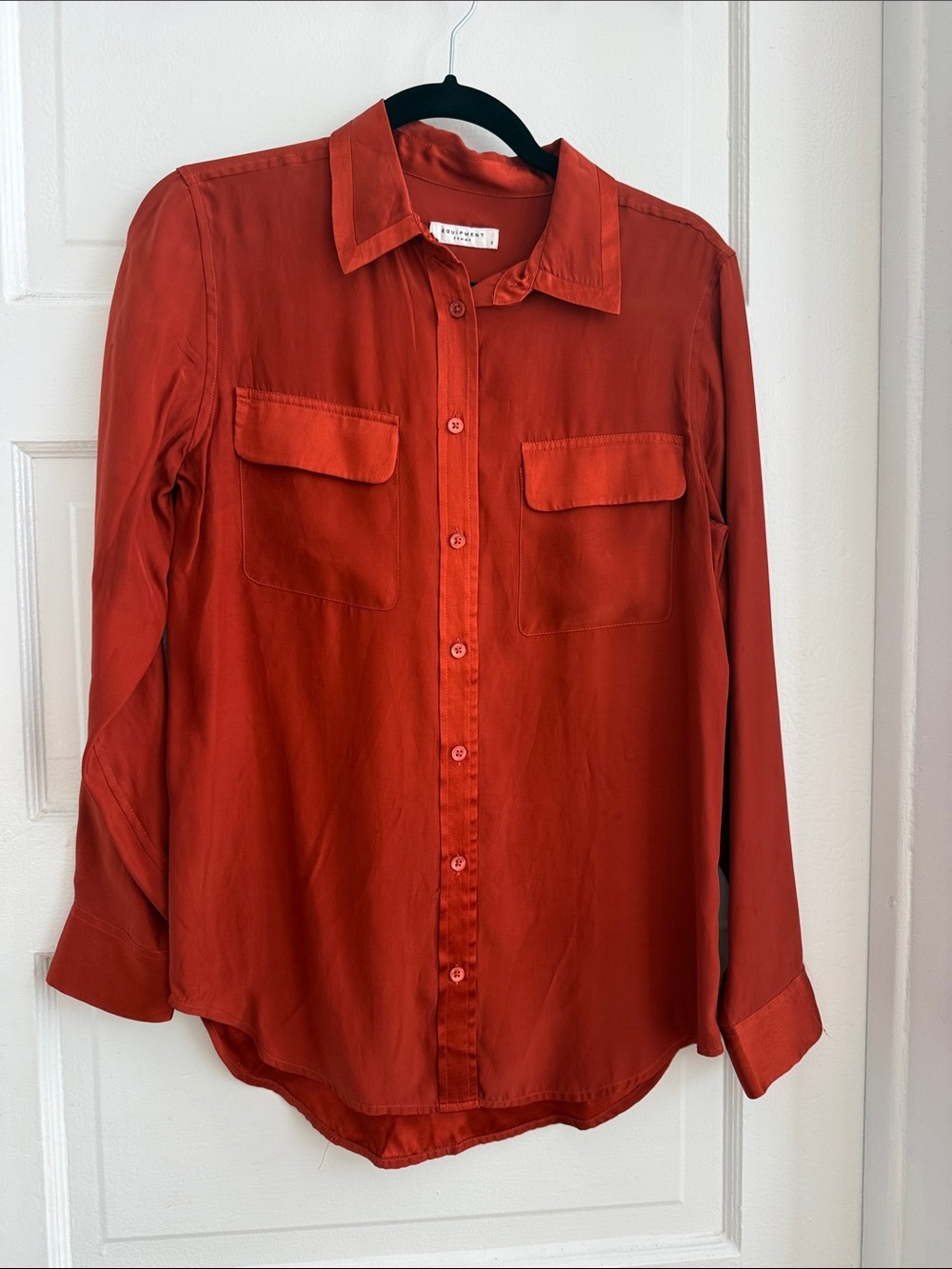 Equipment Burnt Orange Rust Red Silk Button-Down Blouse